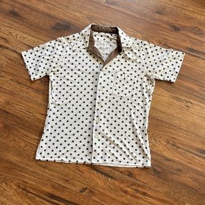 White and Brown PolkaDot Button Down